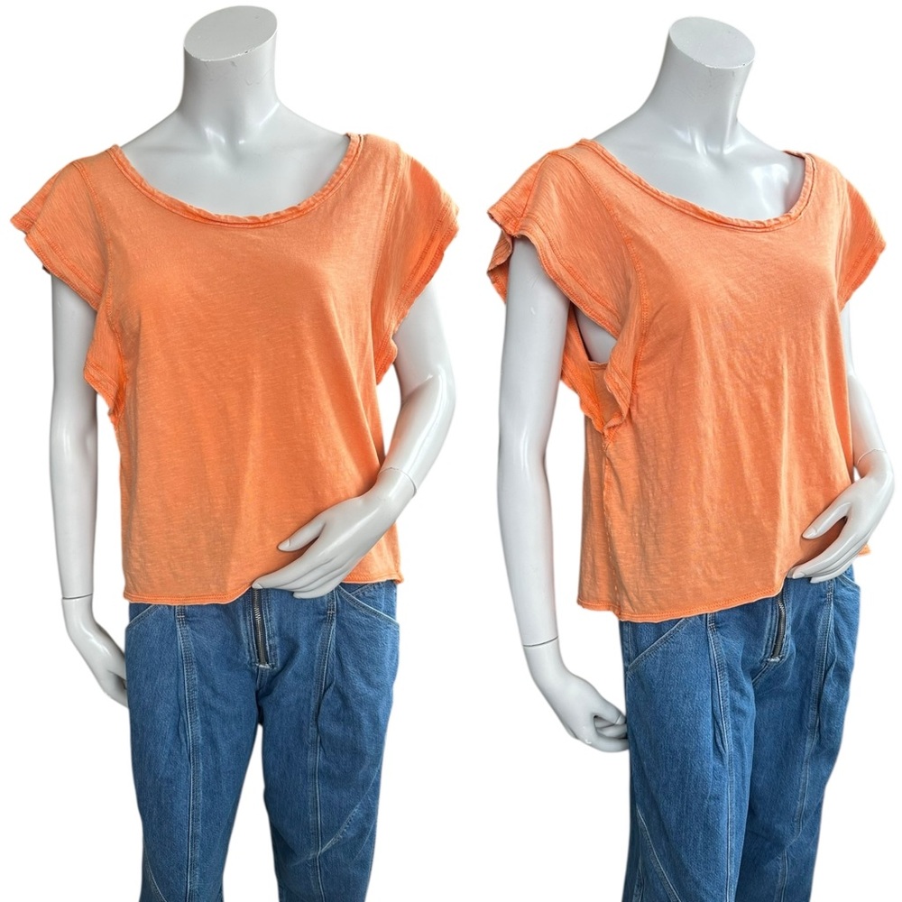 Anthropologie Daily Practice Orange Slub Raw Roll Hem Muscle T Shirt Medium
